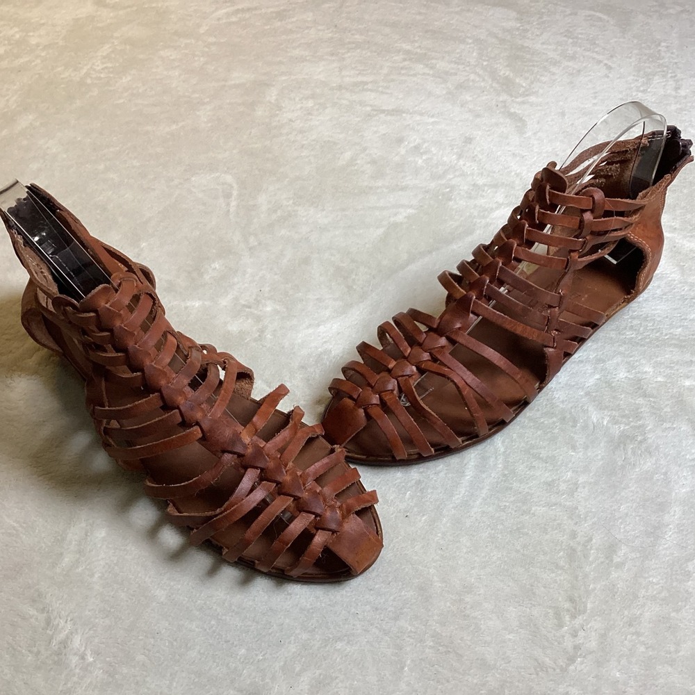 Lissos Shoes Brown Leather Gladiator Sandals Handmade in Greece Woven Cage SZ 39